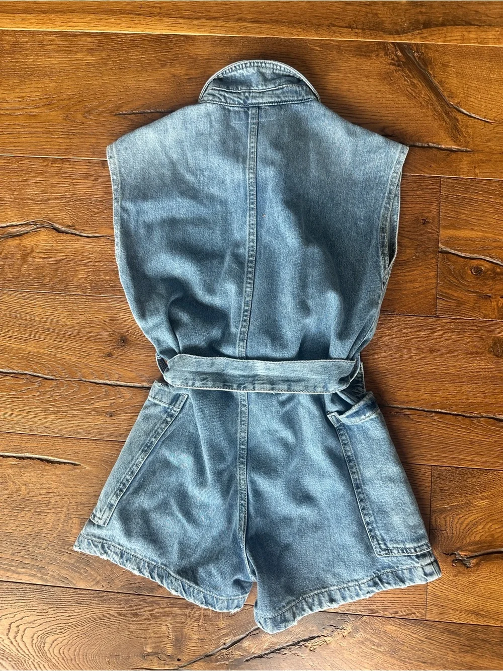Zara Light Blue Denim Tie-Waist Short Romper